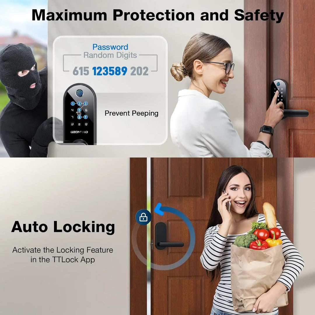 Smart Door Lock with Handle, Anti-Peeping, Auto-Lock