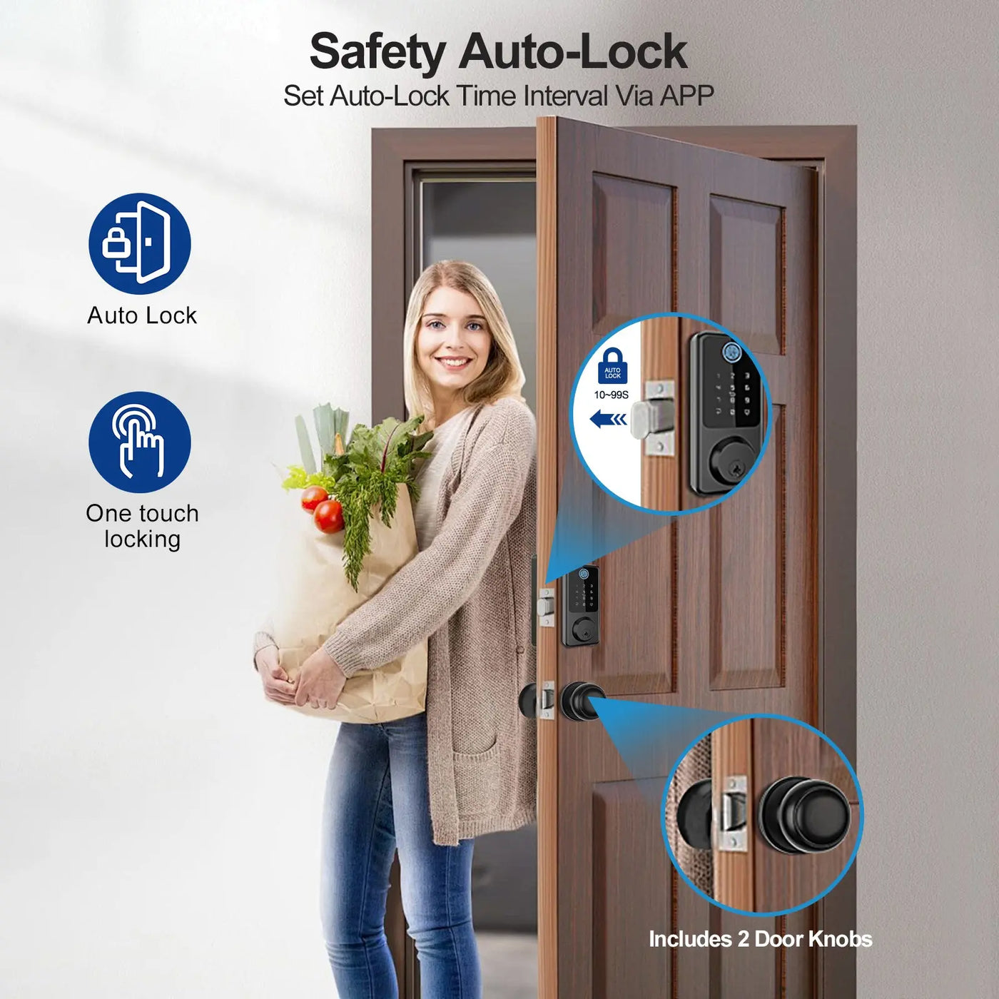 Smart Front Door Lock Handle Set with 2 Door Knobs Geonfino Smart Locks