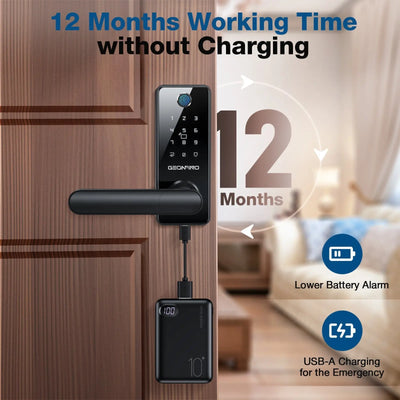 GEONFINO G4 Pro Smart Keyless Entry Fingerprint Door Lock with Handle - Geonfino